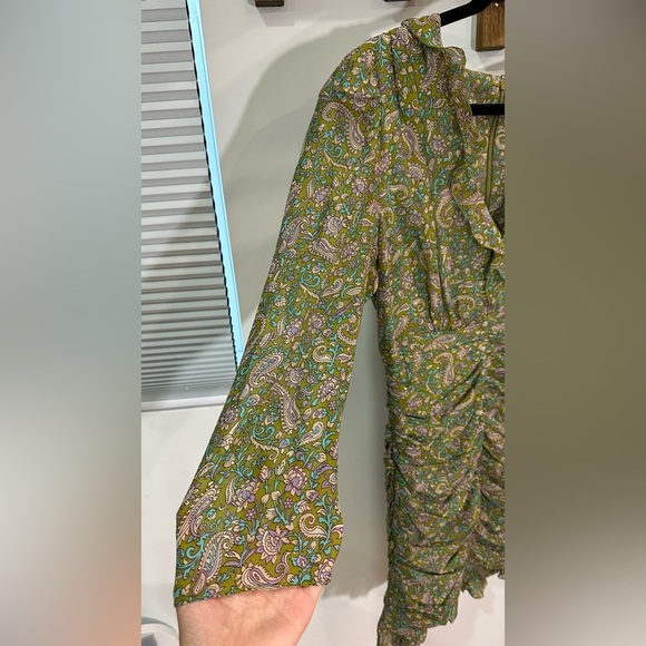 NWT Veronica Beard Shala Ruched Paisley Ruffle Green Silk Dress 10 - Picture 9 of 11